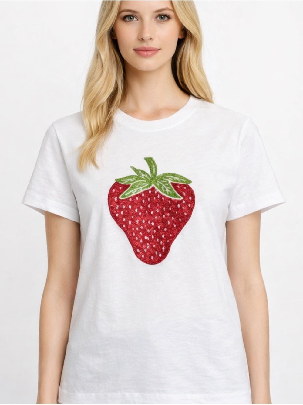 Sportmax Strawberry Tee Shirt Crewneck Small White‎ Red Sequined